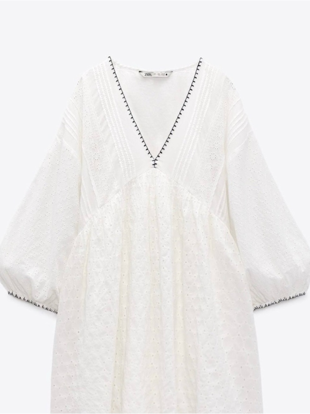 White Eyelet V-Neck Balloon dress